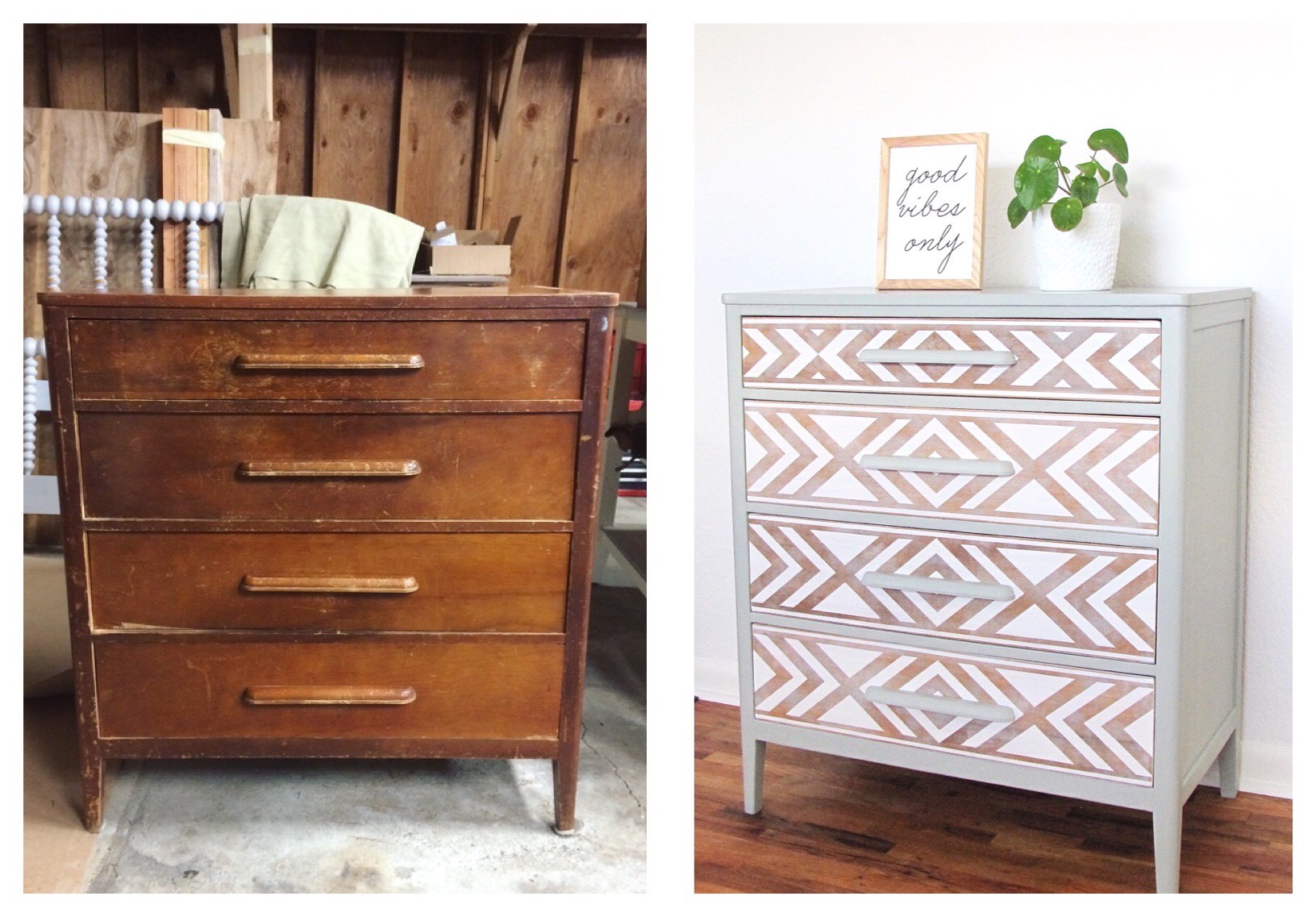 Em & Wit Furniture Design~Before and After: Tribal Dresser using Frog Tape~emandwit.com